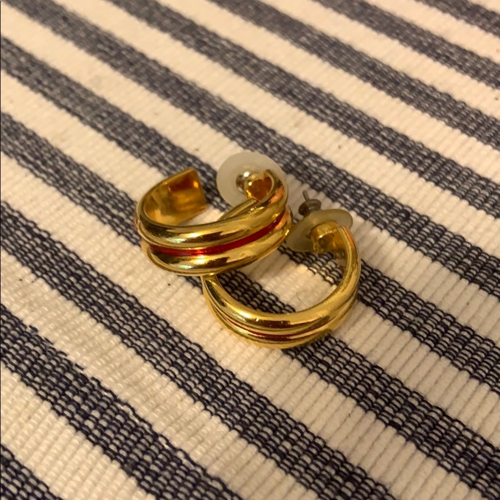 Gold and red earrings